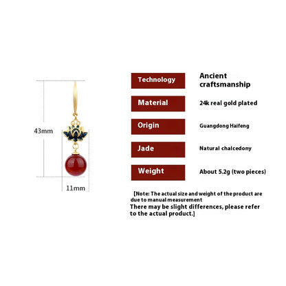 Lotus Chalcedony Earrings | New Chinese Style Hanfu Cheongsam Good Luck Accessory