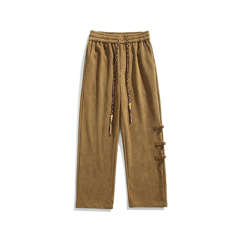Chinese Style Mens Button Corduroy Pants Large Size Casual Sweatpants