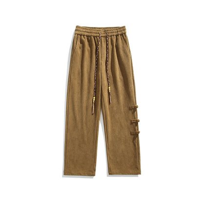 Chinese Style Mens Button Corduroy Pants Large Size Casual Sweatpants