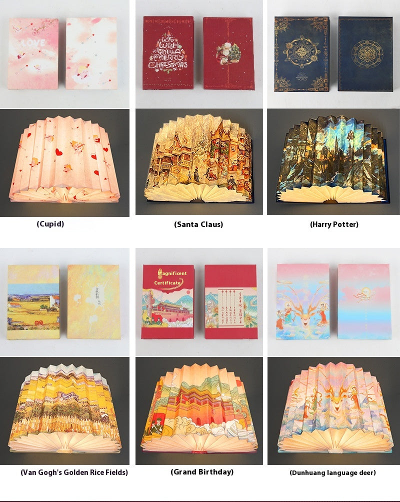 Creative 3D Night Light Foldable Fan Book Lamp for Bedroom