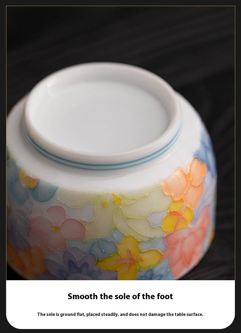 Jingdezhen Hand-Painted Underglaze Master Tea Cup Threaded Design