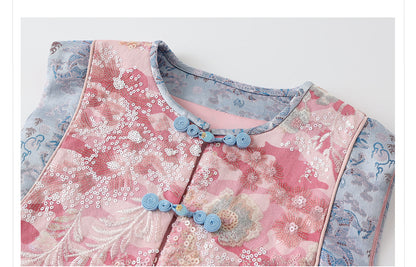 Jacquard Sequin Tank Top – Elegant National Style Women's Wear