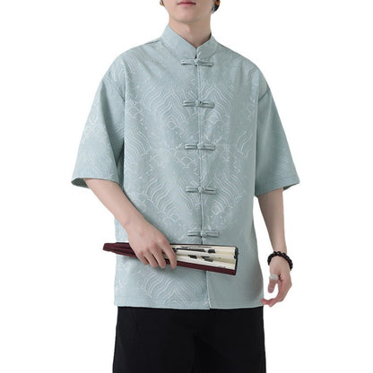 New Chinese Style Tang Shirt — Men’s Short-Sleeve Retro Button-Up Top