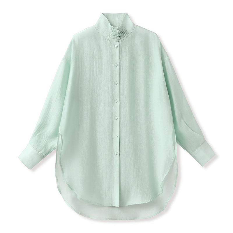 Autumn Button-Up Stand Collar National Style Top & Skirt Set