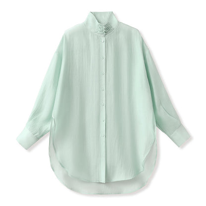 Autumn Button-Up Stand Collar National Style Top & Skirt Set