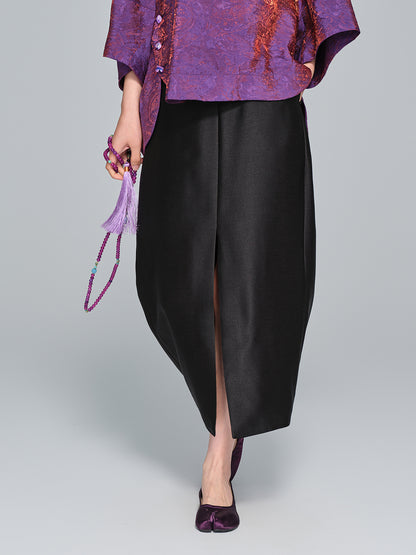 Slimming High-Waist Midi Skirt with Side Split for Women