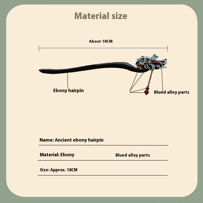 New Chinese Style Burnt Blue Sandalwood Hairpin Retro Handmade Hanfu Accessory