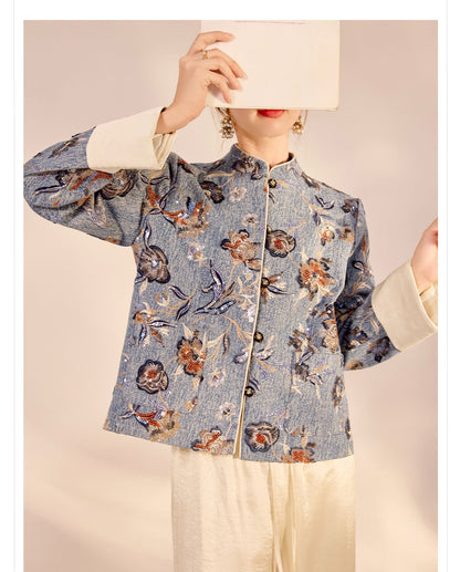 New Chinese Style Denim Jacket | Sequin Embroidery Elegant National Top