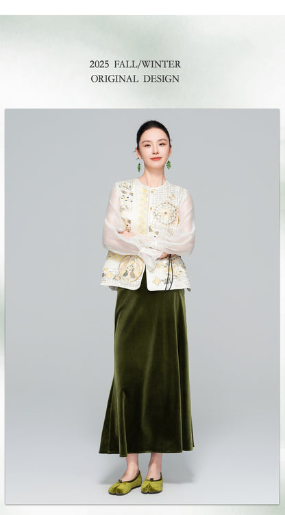 High-End Vintage Silk Embroidered Women's Vest