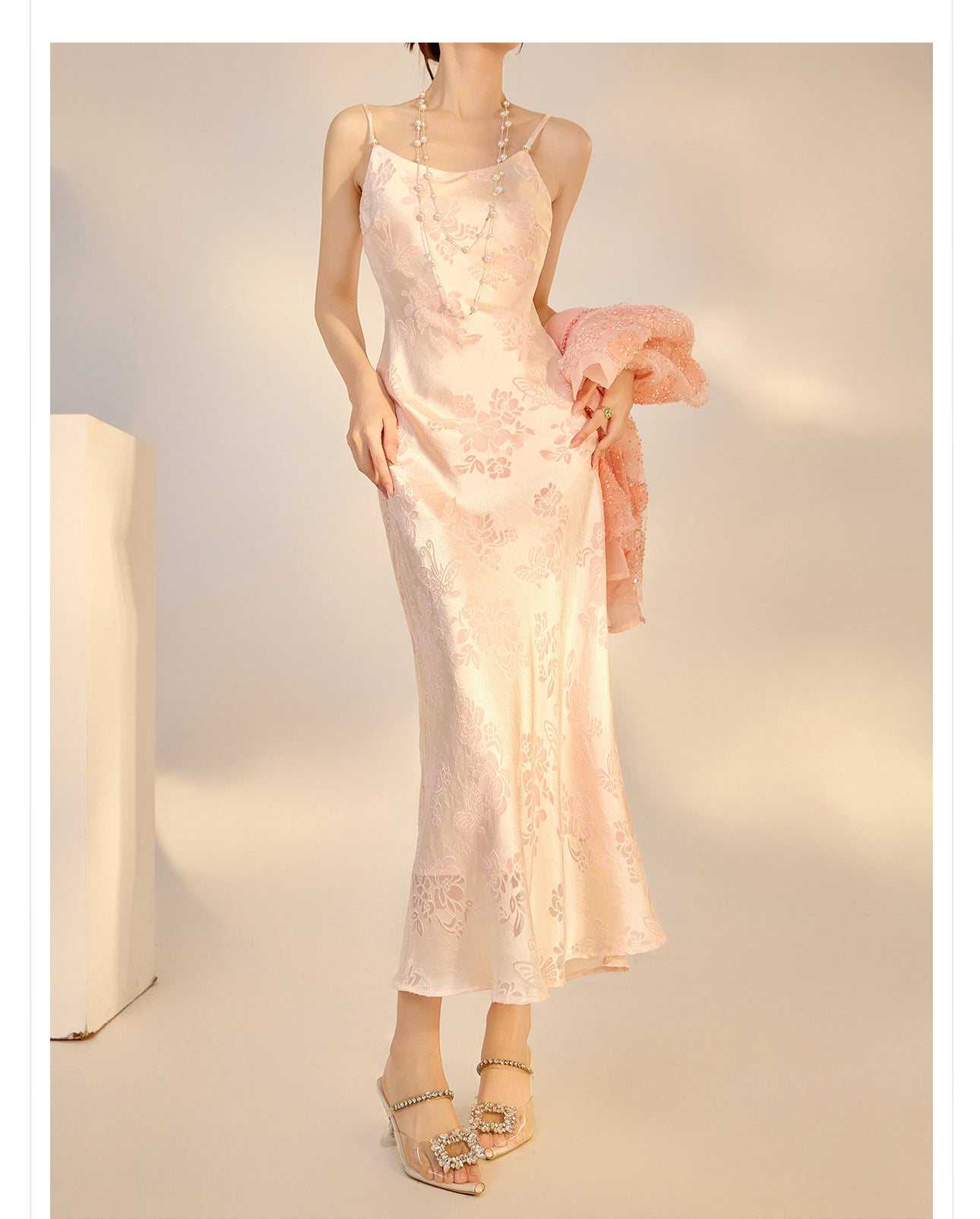 Elegant National Style Rayon Jacquard Embroidered Long Camisole Dress