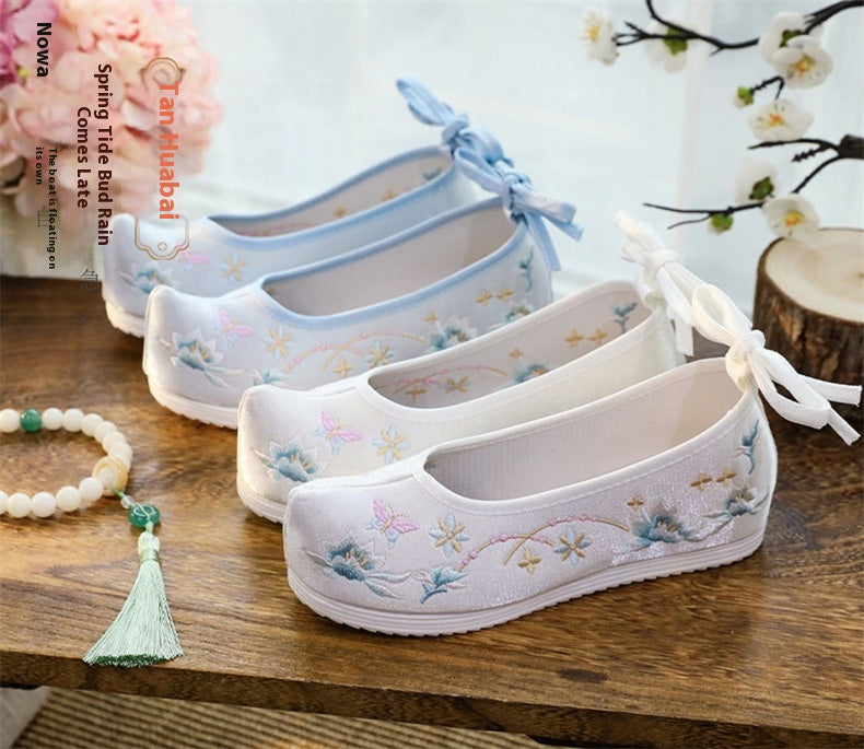 Hanfu Compatible Shoes — Inner Lift Embroidered High Heels for Women