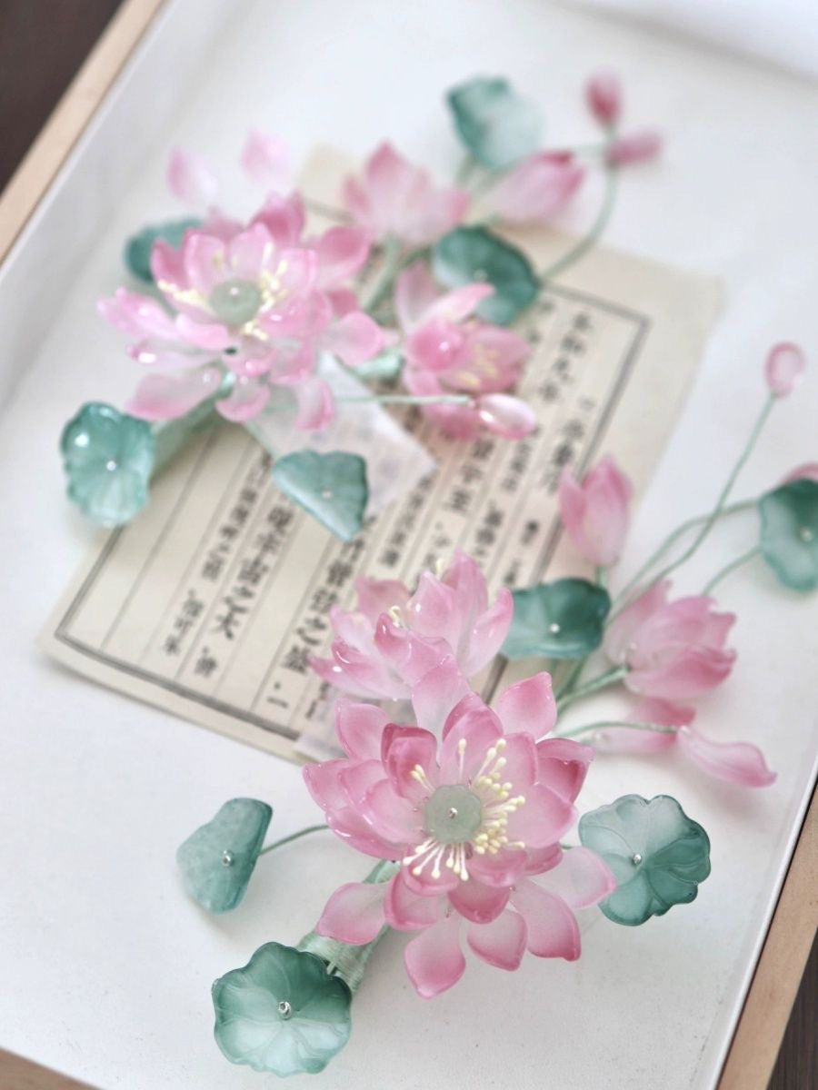 Lotus Flower Hair Clips New Chinese Style Hanfu Cheongsam Accessories