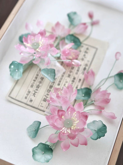 Lotus Flower Hair Clips New Chinese Style Hanfu Cheongsam Accessories