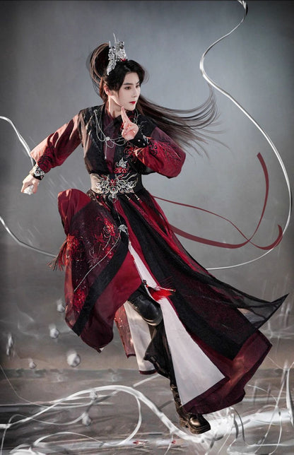 Men's and Women's Song Dynasty Hanfu Set Black Red Cross Collar Outfit