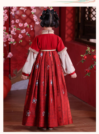 Children’s Winter Hanfu Dress | Elegant Thickened Tang Suit Cheongsam for New Year
