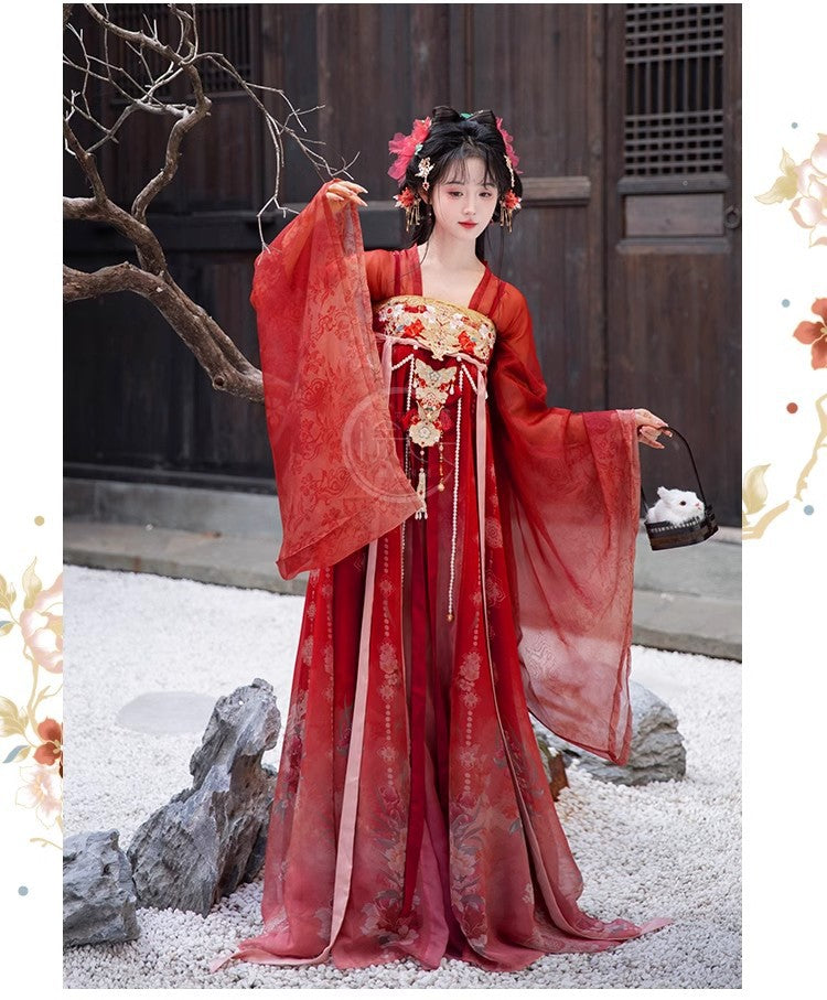 Women's Tang Dynasty Hanfu Winter Embroidered Shirt & Cloak Set