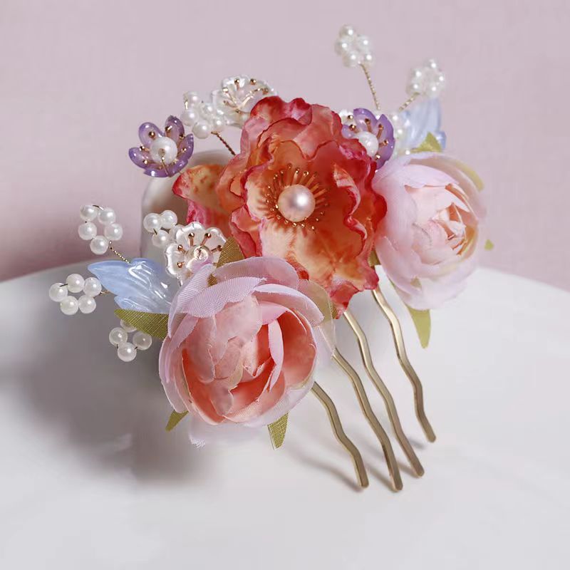 Hanfu Hair Accessories Pink Silk Flower Hairpin Tassel Side Clip