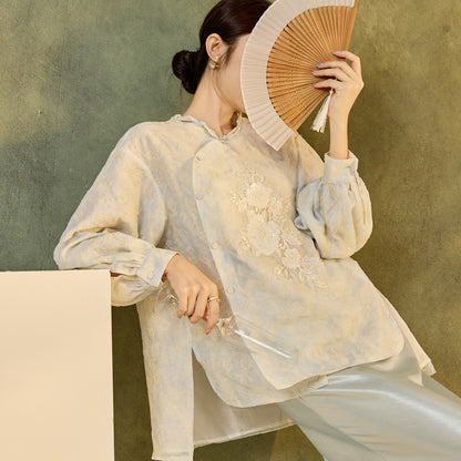 Early Autumn Retro Embroidered Top | New Chinese Style Artistic Shirt