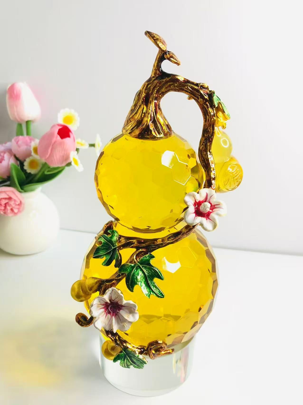 Five Blessings Amethyst Gourd Ornament — Wealth & Luck Home Gift