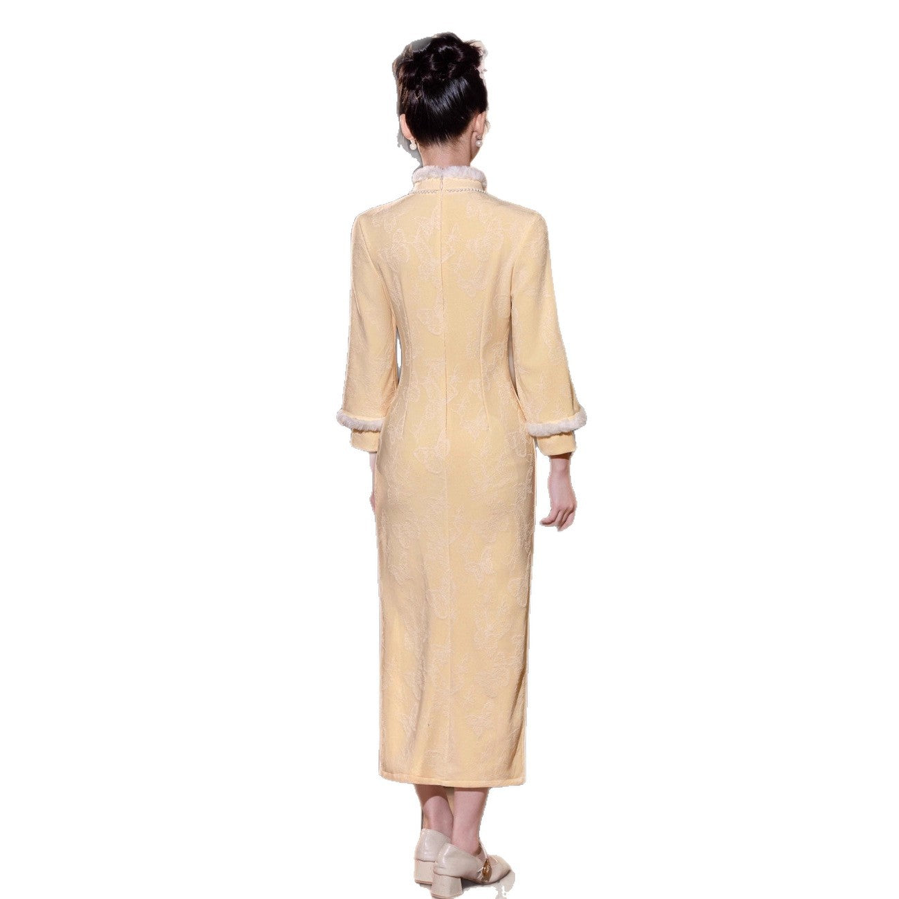 Elegant Yellow Winter Cheongsam – High-End Warm Daily Style