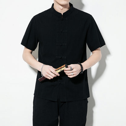 Summer Chinese Style Men’s Shirt — Linen Tang Suit Retro Short Sleeve