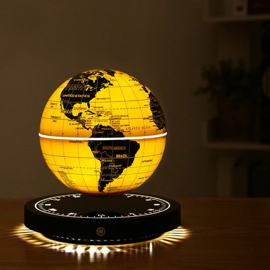 Levitating Globe Clock Night Light Gold Base Colorful Desk Lamp