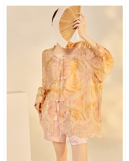 Autumn Chinese Style Lace Patchwork Shirt | Slim Embroidered V-Collar Top