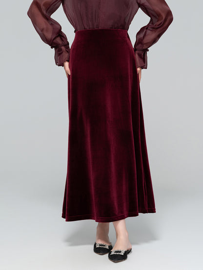 Autumn High-Waisted Long Velvet Skirt for Women