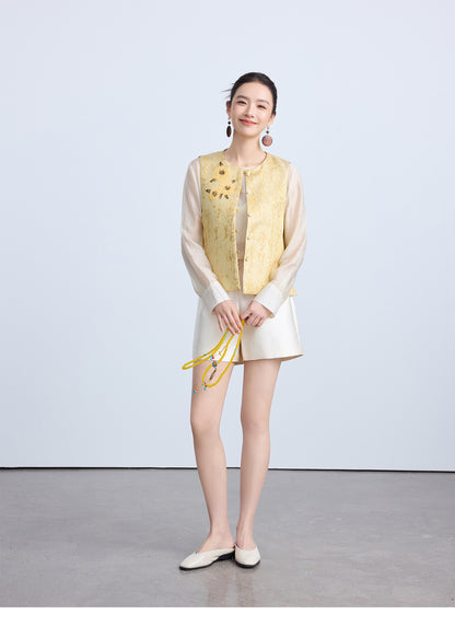 Elegant Chinese Style Sequin Embroidered Top