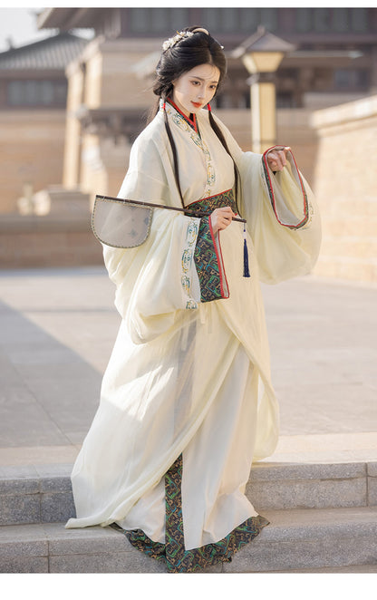Warring States Hanfu — Straight Skirt Robe with Large Volume Tail for Women