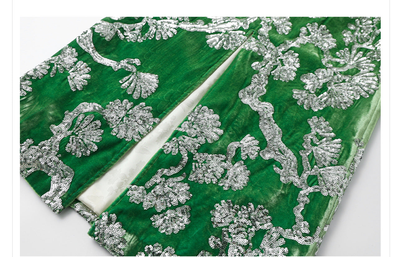 2025 Spring New Chinese Beaded Embroidered Silk Cardigan & Skirt Set