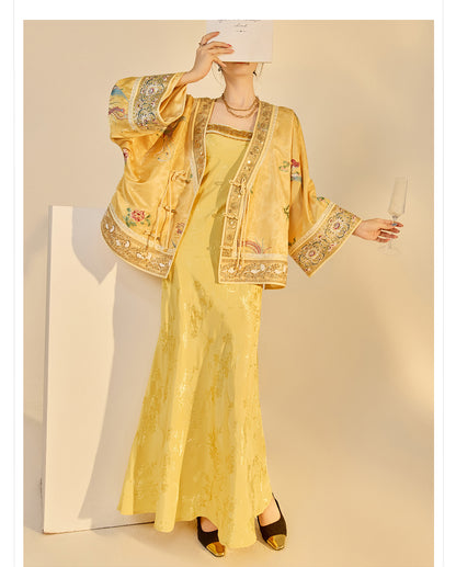 Luxury V-Neck Embroidered Jacket – Modern Chinese Style Outerwear