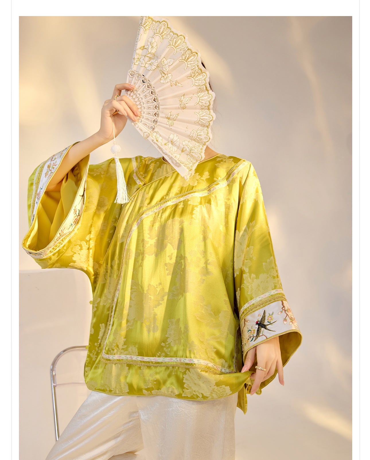 Elegant Yellow Jacquard Rayon Shirt New Chinese Style Top 2026