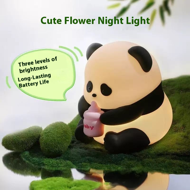 Panda Baby Bottle Night Light Silicone Rechargeable Bedside Lamp