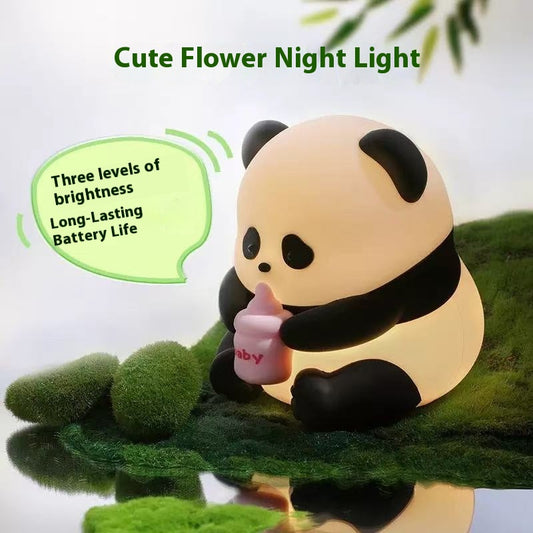 Panda Baby Bottle Night Light Silicone Rechargeable Bedside Lamp