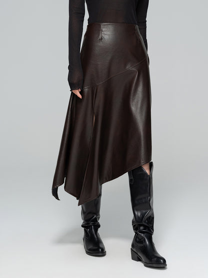 Autumn High-Waist Leather Slit Skirt for Women