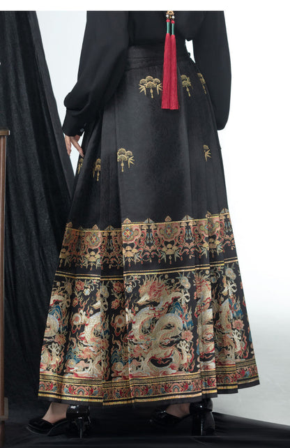 Elegant Autumn-Winter Brocade Horse-Face Skirt