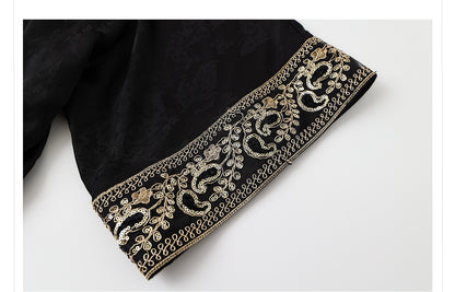 Summer New Chinese Printed Rayon Shirt & Strap Dress Set