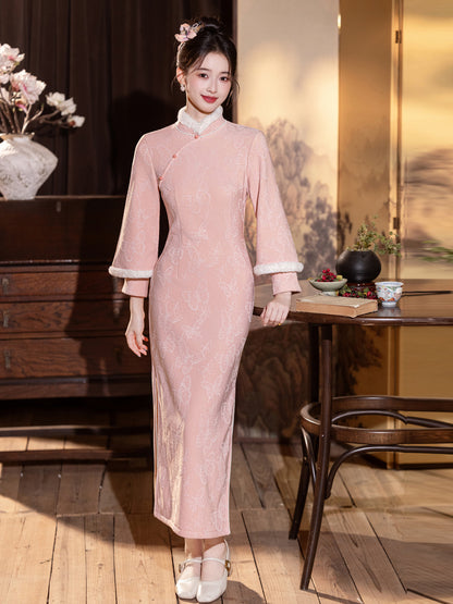 Elegant Thickened Winter Cheongsam – Retro Chinese Style Dress