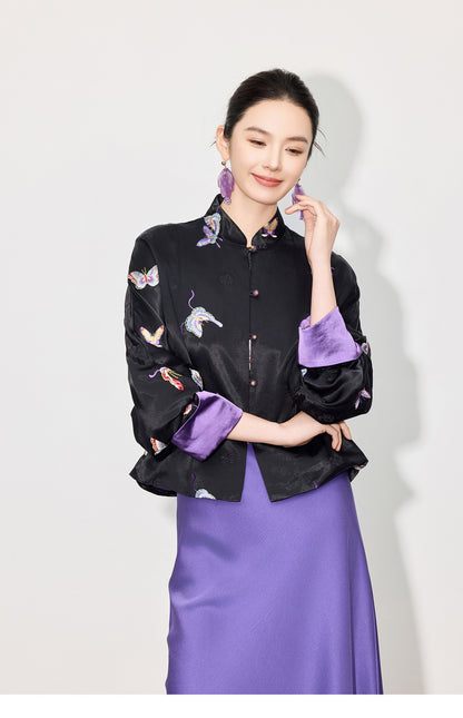 High-End Elegant Loose Fit Embroidered Blouse for Women