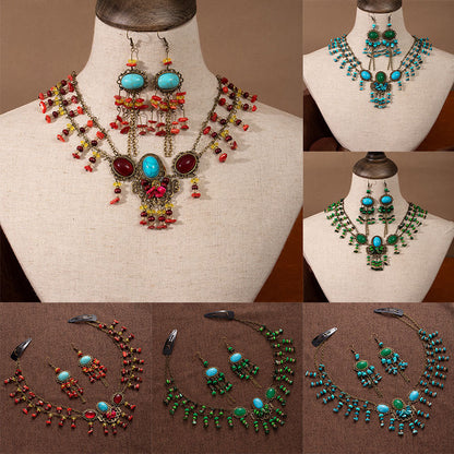 Exotic Ancient Style Hair Ornament Set | Hanfu Earrings Necklace Hair Accessory