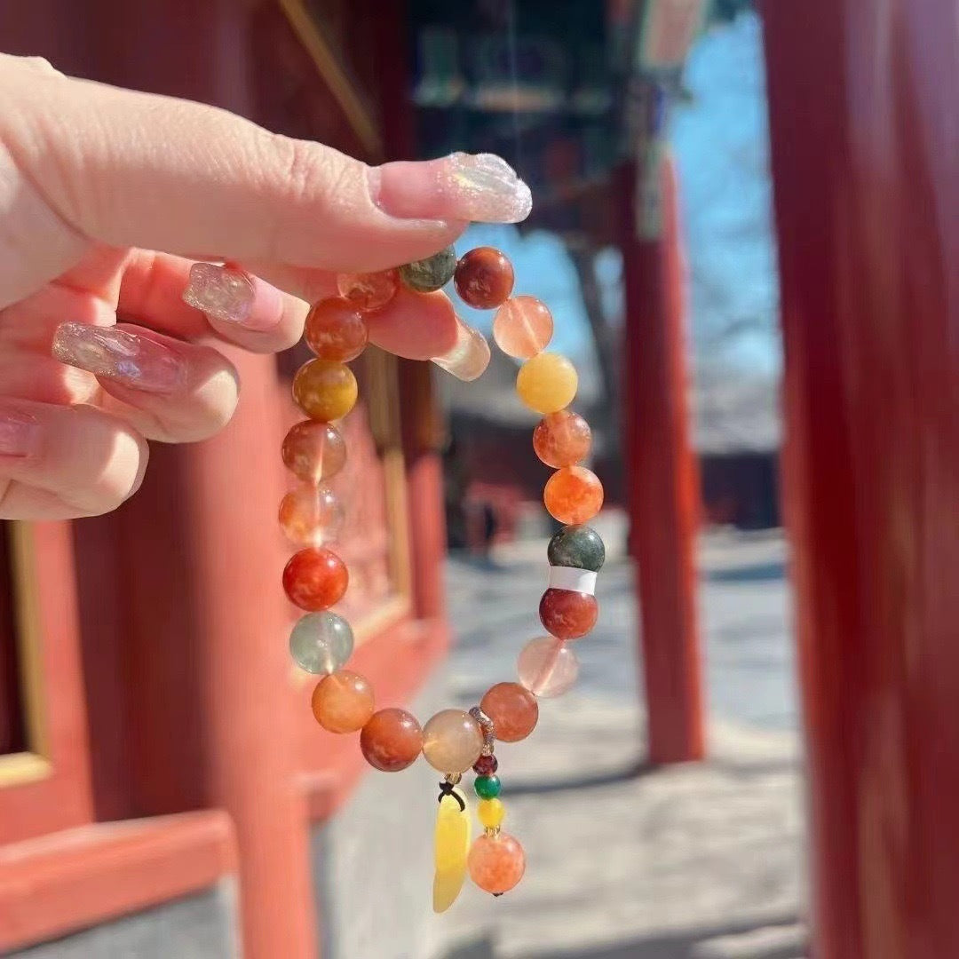 Five Blessings Natural Crystal Bracelet — Yonghe Temple Wutai Style Rabbit Hair Gem Beads