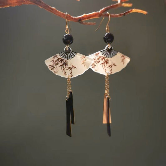 Ancient Style Fan Earrings | Elegant Chinese Niche Personality Jewelry for Women