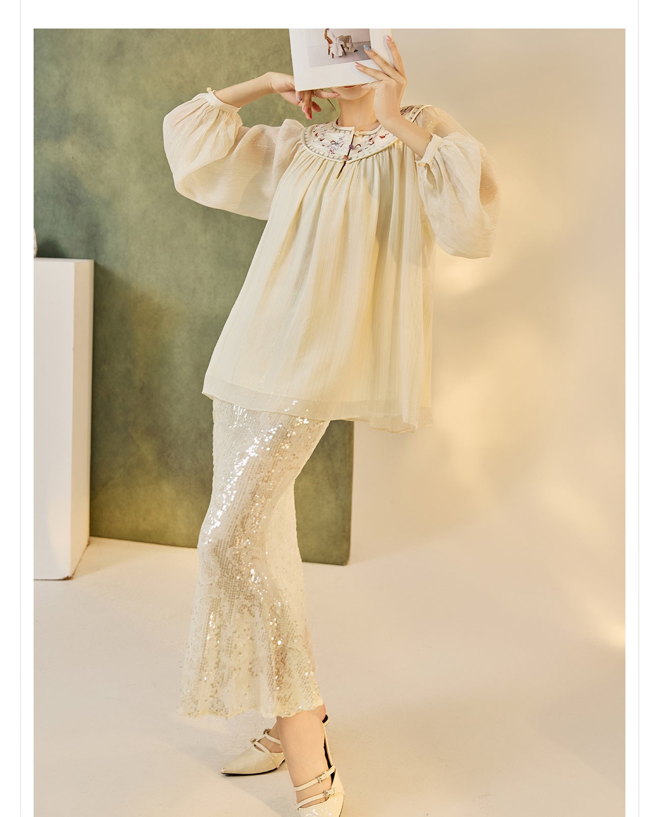 New Chinese Style Embroidered Mesh Shirt | Autumn Light Luxury Elegant Top