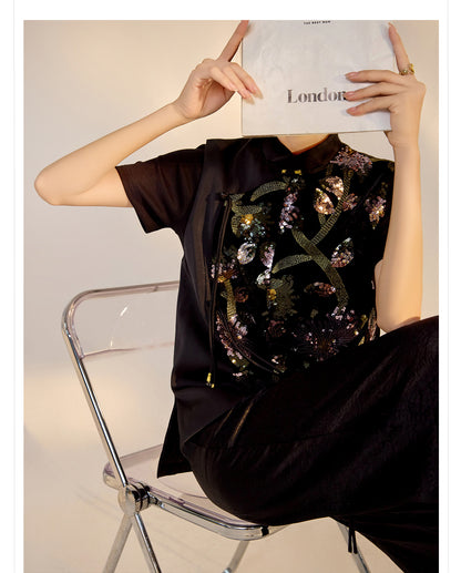 Summer Sequin Asymmetrical Vest Top High-End National Style