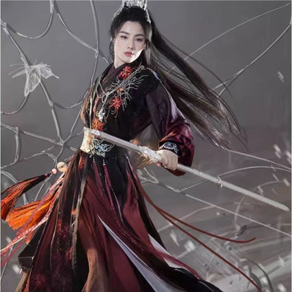 Men's and Women's Song Dynasty Hanfu Set Black Red Cross Collar Outfit