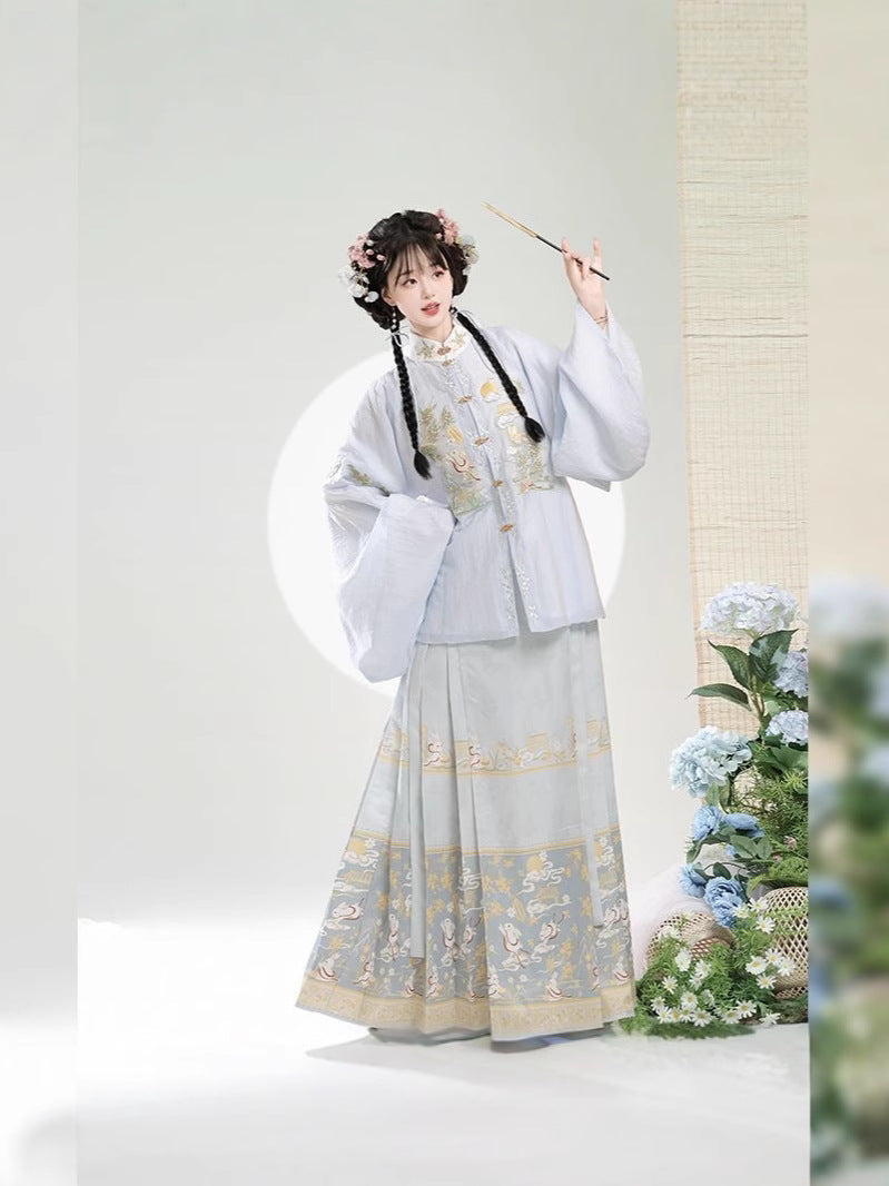 Trees of Sea Ming Hanfu Set Adult Stand Collar Embroidered Pipa Sleeve Horse Face Skirt