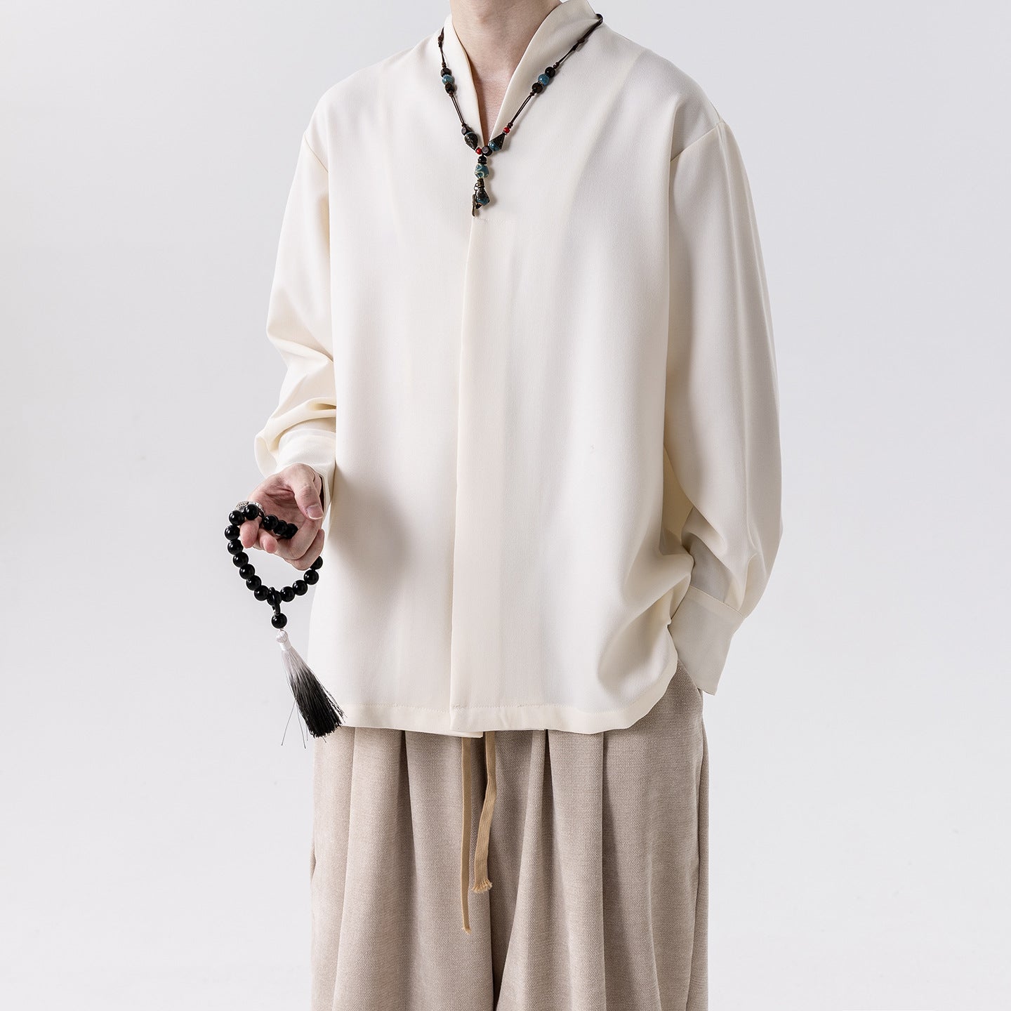 Mens Chinese Style Autumn Trendy Long Sleeve Casual Shirt Jacket