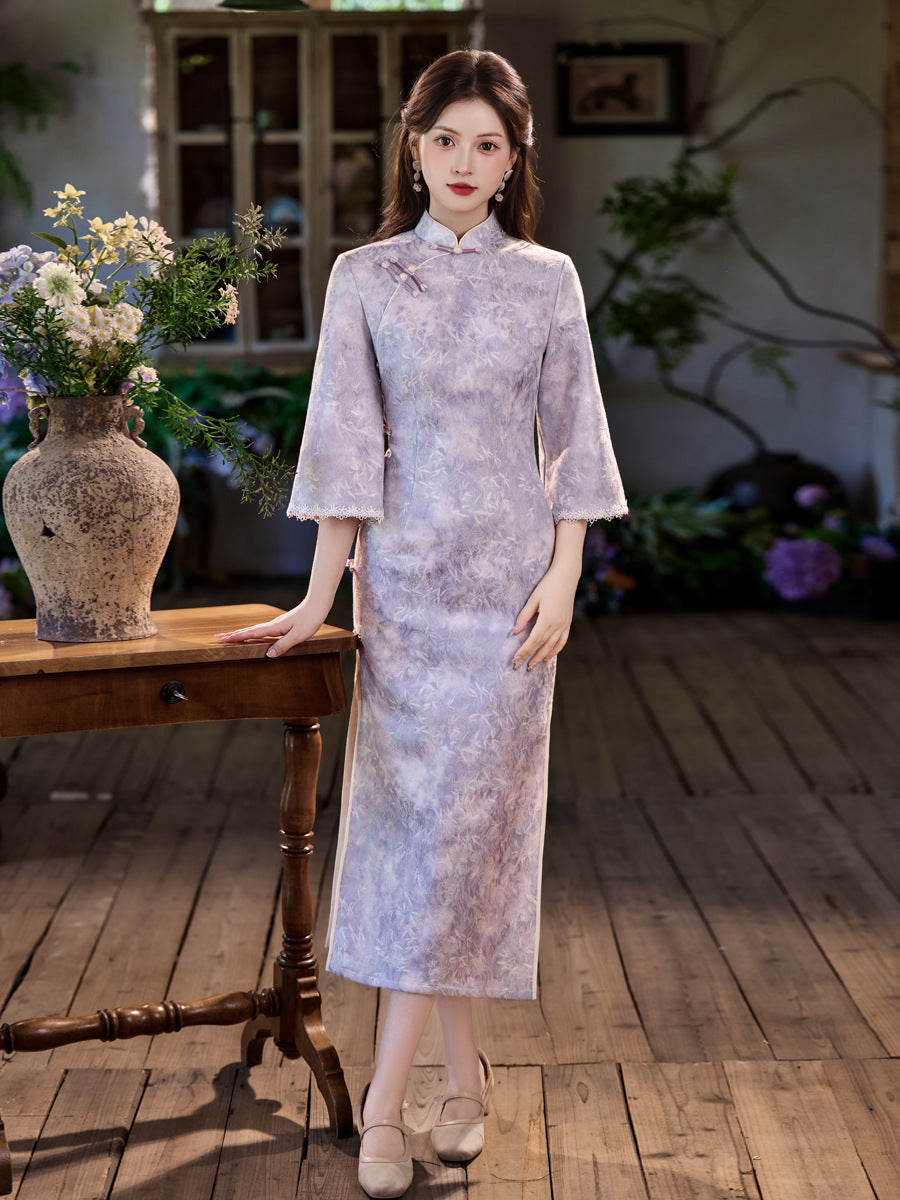 New Chinese Style Qipao – Side Eight-Button Stunning Satin Composite