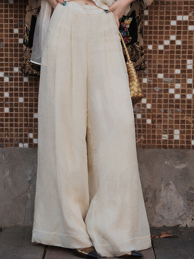 High-Waist Slimming Ramie Wide-Leg Pants for Women